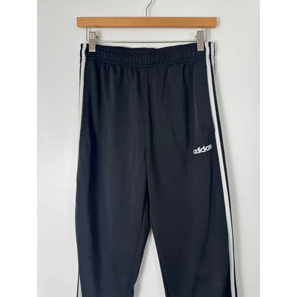 Athleisure Adidas Mens Medium Track‎ Pants Black White Primegreen 3-Stripe Sport